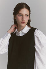 Back Ribbon Tweed Dress Black