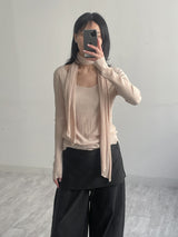 [Muffler set] Pleats U-neck Long Sleeve T-shirt