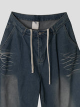 Pin-tuck cat washing medium blue denim