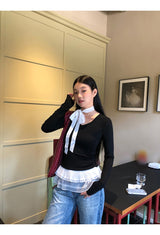 レースフリルスカーフ長袖Tシャツ