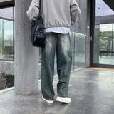 LMN Celine Wide Brush Pintuck Denim Pants (Gray blue)