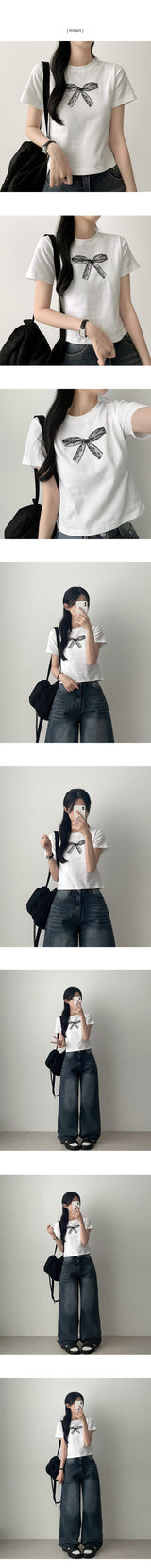  Lying Ribbon Printing Short Sleeve