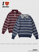 wool knit polo collar stripe knitwear