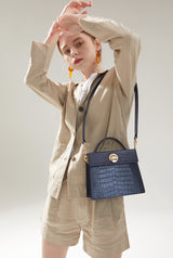 LAZEL MINI CROC shoulder leather bag / Wani Navy