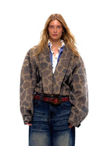 NyDkyel™ Wool blend fabric vintage lapel leopard print fur jacket