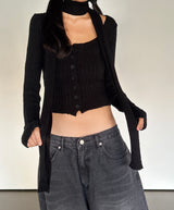 (SCARF & KNIT SET) DREAMY SOFT RIBBED カーディガン スカーフセミクロップドニット - 2 COLOR