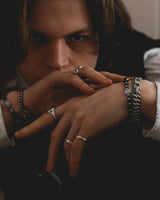 Clover beads stone bracelet BK (925 silver)