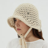 VA Curved Oval Metal Knit Punching Bonnet Hat / Beige
