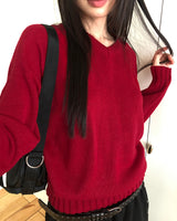 シュスベーシックVネックルーズフィットロングスリーブニット