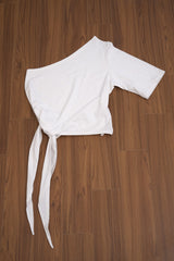 One-Shoulder Button Drape Top (Ivory)