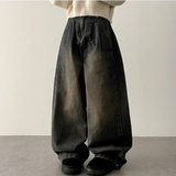 Allt Hem Snap Pin Tuck Washed Denim Wide Pants