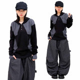 Colorblock Waffle Button Warmer Hoodie