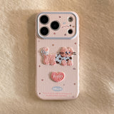 Embroidered Blue Pink Cat Soft iPhone Case