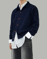 Pie knit collar cardigan