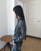Ked Stripe Off-Shoulder Long-Sleeve Knit