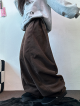 フリース🩷サイドピンタックロングワイドオーバーパンツ 💙🤎🩷🩶🖤5COLOR