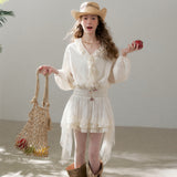 Lace panel pleated romantic dress