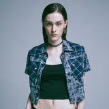 tie-dye western check crop shirts blue
