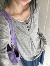 26SS★ [BAONHAUS] ラテ フラワー オーバー ロングスリーブ Tシャツ