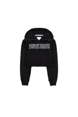クロップロゴフードジップアップ (BLACK)