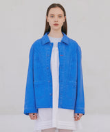 Floral Stitch French Work Jacket - Blue
