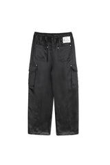 SATIN WIDE CARGO PANTS	(BLACK)