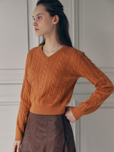 V NECK CABLE LABEL KNIT ORANGE