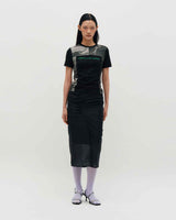 Sheer Shirring Slit Skirt _ YELLOW
