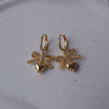 Coquette Laced Ribbon and Heart Huggies Piercing - Gold Color