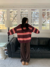 Hazy Hairy Stripe Loose Rose-Fit Knit
