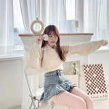 #S2414 Ruffled high-waisted sweet denim skirt