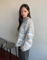 ラベッツ ヘアリーストライプ ウール ラウンドニット