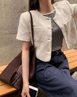 [BELLIDE MADE] colorless short-sleeved tweed jacket