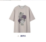ピュアコットンブリーザブルルーズ半袖メンズアンドウィメンズラウンドネックプリンティド半袖Tシャツフォーサマー