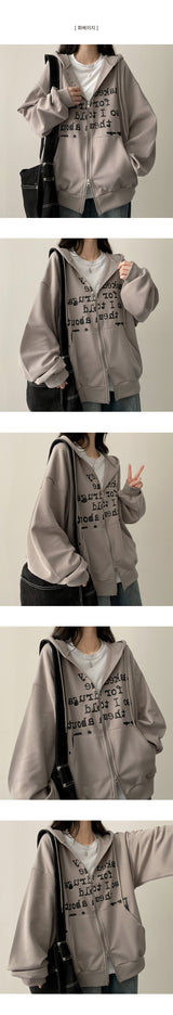 Lard Lettering Boxy Fit Two Way Hooded Zip-Up