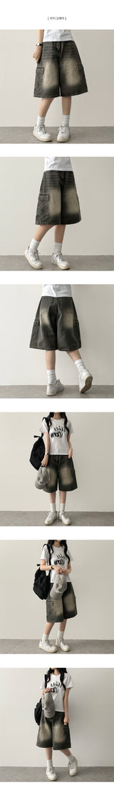 Roit's Washed Cargo Denim Bermuda Shorts