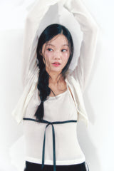 Knit Ribbon Shirring Top Set Ivory