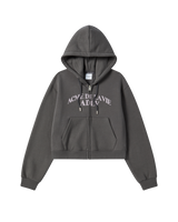 25FW WOMAN アーチシェイプドロゴクロップナッピングフーディージップアップ