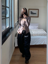 Cats Stripe Balloon Fit Wide Carpenter Pants 
