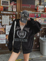 Nevada velvet two-way oversized hooded zip-up