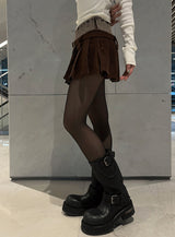 Corduroy pleated skirt belt set