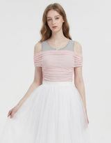 Rosina Sheer Ruched Off-Shoulder Layered Sleeveless Top Pink