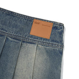 LOW-WAIST UNBLUELNCE DENIM PLEATS MINI SKIRT [BLUE]