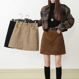 Brown Suede-Touch A-Line Pocket Skirt