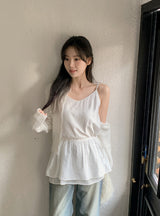 [SHOPPERMADE] シルキーシフォンレイヤードスリーブレスミニドレス