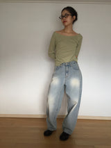 light sand denim wide long pants