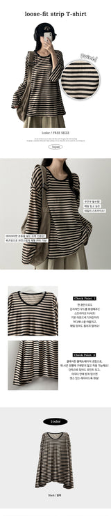 Romu Loose Fit Stripe Dangara Long Sleeve T-shirt