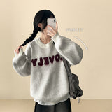 Mona Lovely Lettering Embroidery Loose Fit Round Knit