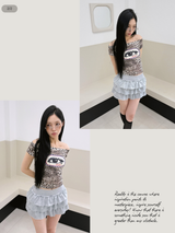 アイズ レオパード オフショルダー 半袖 Tシャツ