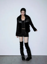 Fur-Trimmed Shearling + Deep Black Knit